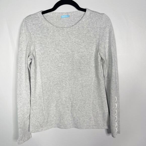 J McLaughlin Small S Heather Gray Riana Lace Up Sleeve Cotton Modal Sweater Crew - Picture 1 of 12